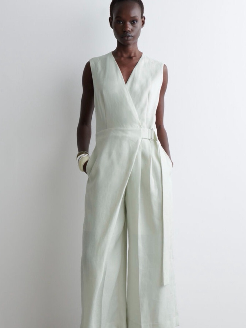 COS Pale Mint Sleeveless Wrap Jumpsuit